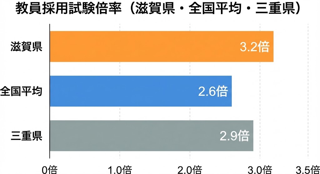滋賀県と三重県教員採用試験の倍率を比較しています。
