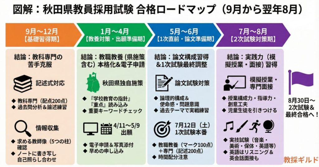 秋田県教員採用試験の対策ロードマップ